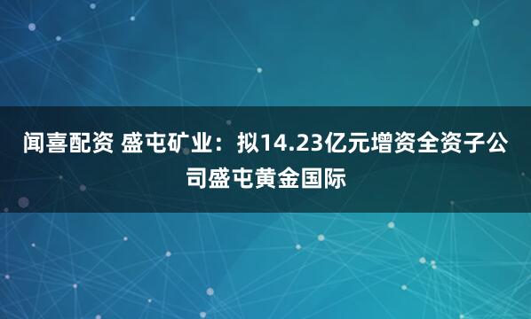 闻喜配资 盛屯矿业：拟14.23亿元增资全资子公司盛屯黄金国际